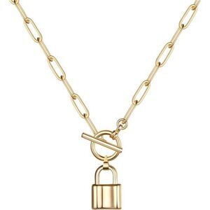 Gold Necklaces Women 14K Gold Plated Lock Evil Eye Medallion Vintage Sun Moon